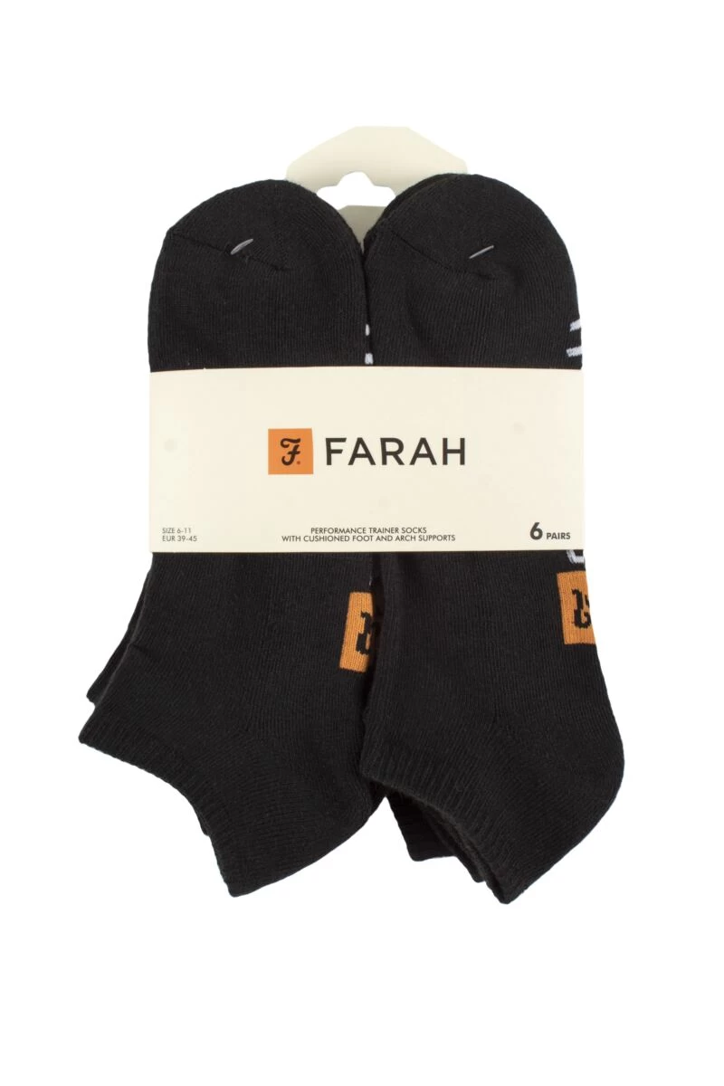 Mens 6 Pair Farah Plain, Patterned And Striped Trainer Socks