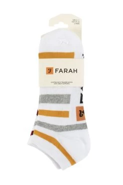Mens 5 Pair Farah Arch Support Striped Cotton Trainer Socks