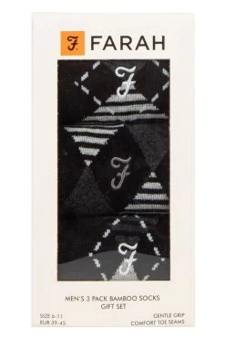 Mens 3 Pair Farah Gift Boxed Argyle Cotton Socks