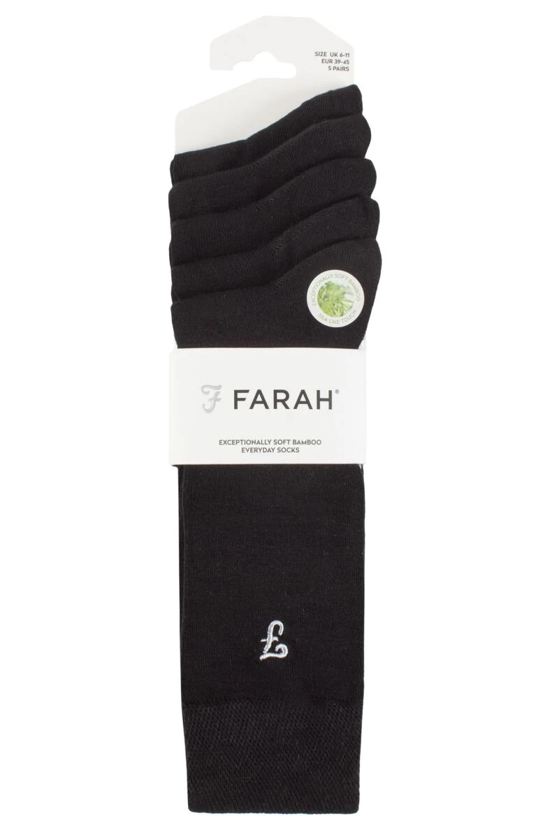 Mens 5 Pair Farah Plain, Striped And Patterned Everyday Bamboo Socks