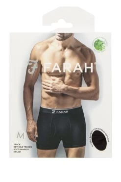 Mens 2 Pair Farah Plain And Stripe Bamboo Keyhole Trunks