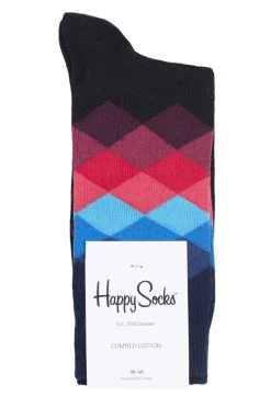 1 Pair Faded Diamond Combed Cotton Socks Unisex - Happy Socks