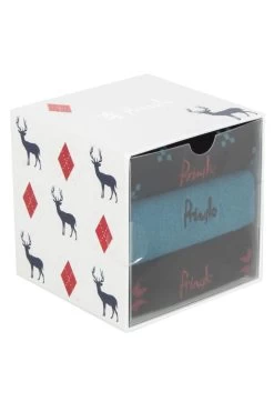 Mens 3 Pair Pringle Patterned And Plain Stag Cubed Cotton Gift Boxed Socks