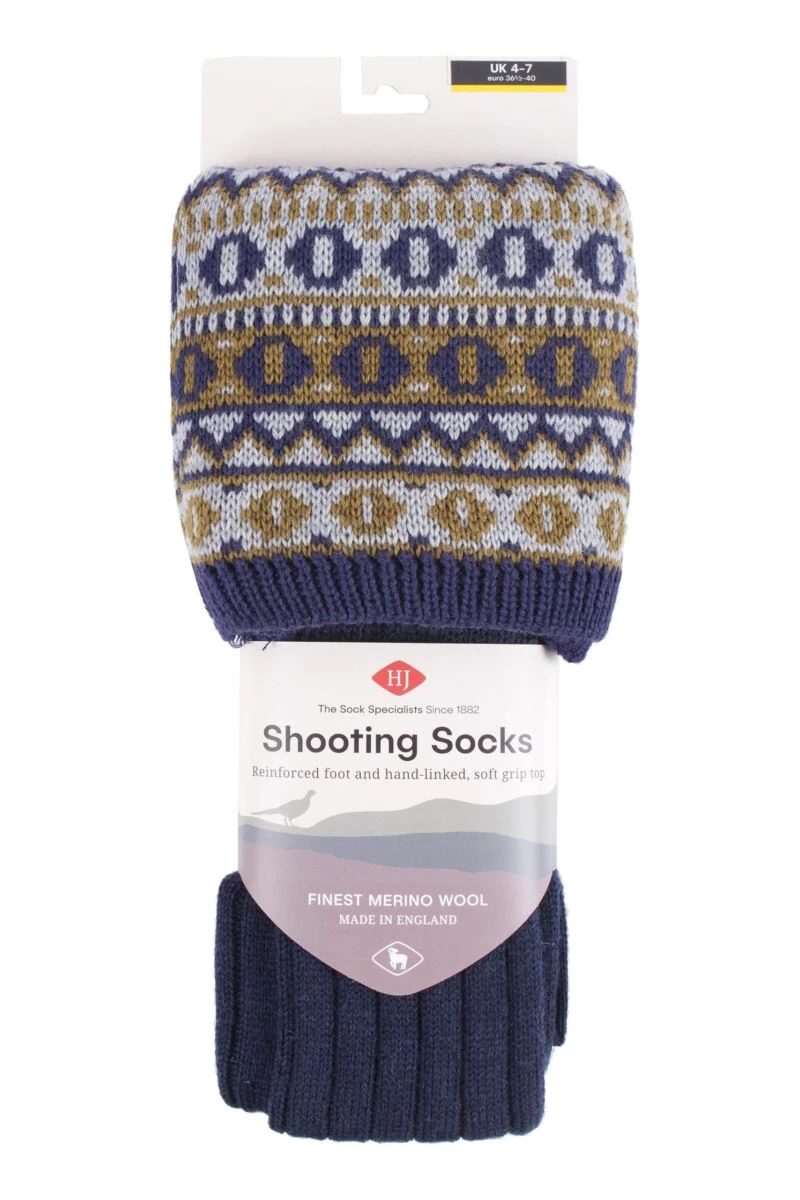 1 Pair UK Made Fairisle Merino Wool Shooting Knee High Socks Ladies - HJ Hall