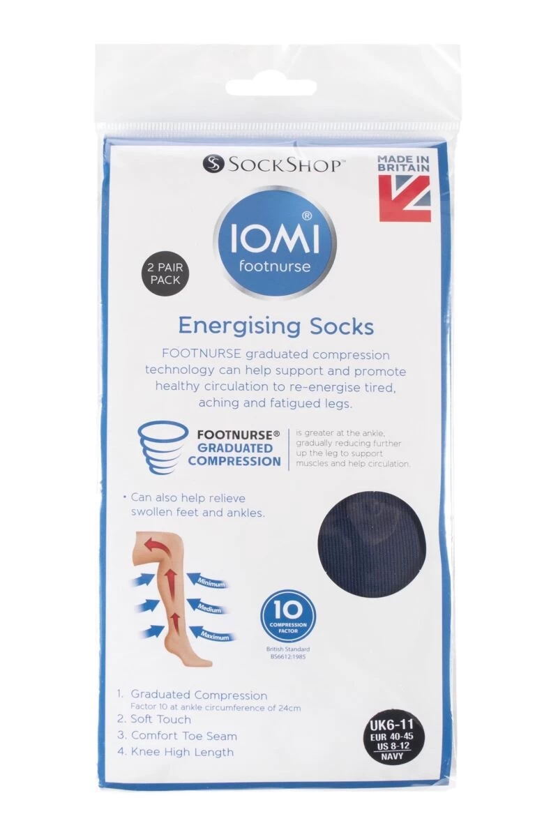 2 Pair Footnurse Energising Compression Socks Men's - Iomi
