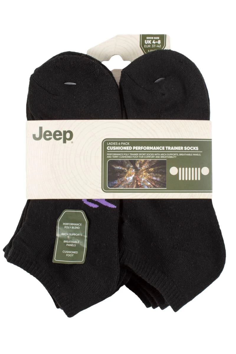 Ladies 6 Pair Jeep Performance Polyester Cushioned Trainer Socks
