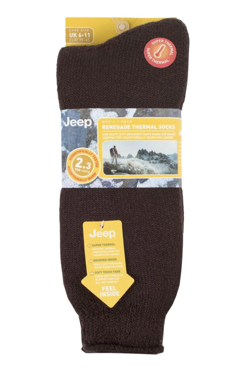 Mens 1 Pair Jeep Renegade Thermal Boot Socks