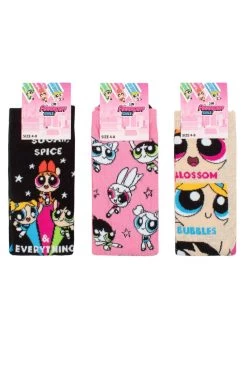 Ladies 3 Pair SOCKSHOP Powerpuff Girls Cotton Socks
