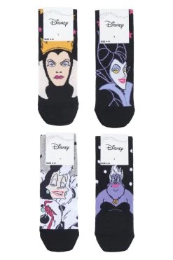 4 Pair Disney Villains Ursula, Evil Queen, Maleficent And Cruella De Vil Socks Ladies - Film & TV Characters