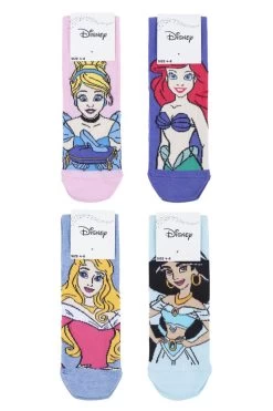 4 Pair Disney Princesses Sleeping Beauty, Cinderella, Jasmine And Ariel Socks Ladies - Film & TV Characters