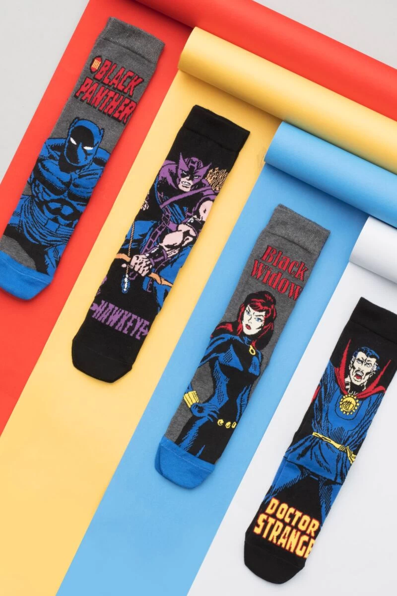 4 Pair Marvel Hawkeye, Black Widow, Black Panther And Doctor Strange Cotton Socks Men's - Film & TV Characters - Image 2