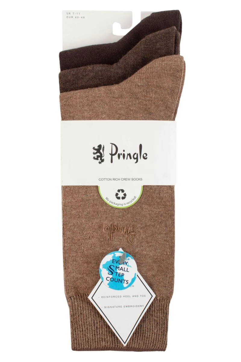 Mens 3 Pair Pringle Endrick Plain Recycled Polyester Socks