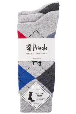 3 Pair New Waverley Argyle Patterned And Plain Socks Men's - Pringle