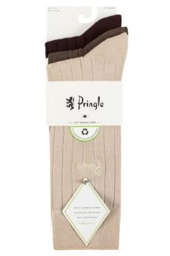 Mens 3 Pair Pringle Ribbed Bamboo Socks