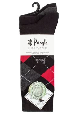 Mens 3 Pair Pringle Bamboo Cotton Blend Argyle Socks