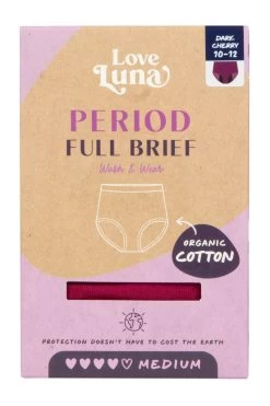 Ladies 1 Pair Love Luna Organic Cotton Period Full Briefs