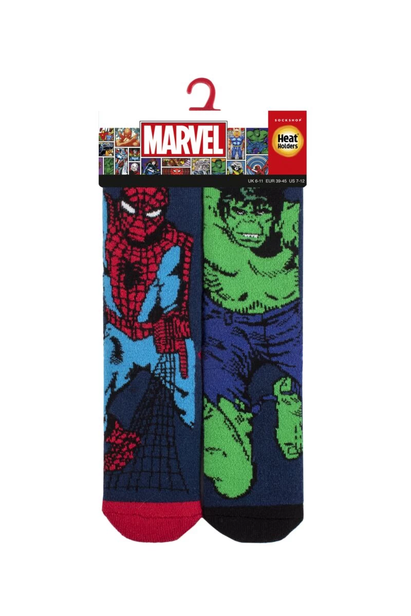 Mens 1 Pair SOCKSHOP Heat Holders Marvel 1.6 TOG Lite Hulk And Spider-Man Thermal Socks