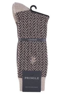 1 Pair 85% Cashmere Herringbone Socks Men's - Pringle Of Scotland