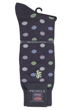 1 Pair 80% Sea Island Cotton Spots Socks Men's - Pringle Of Scotland