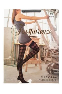 Ladies 1 Pair Trasparenze Marjoram Diamond Patterned Hold Ups