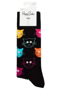 Mens And Ladies 2 Pair Happy Socks Classic Cat Socks