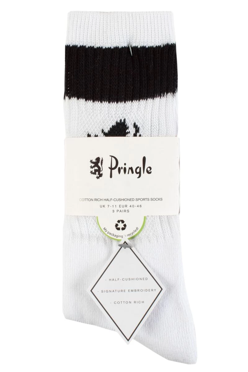 Mens 3 Pair Pringle Plain And Patterned Cotton Half-Cushioned Sports Socks