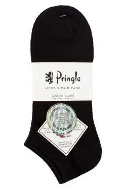 Mens 3 Pair Pringle Plain And Patterned Bamboo Trainer Socks