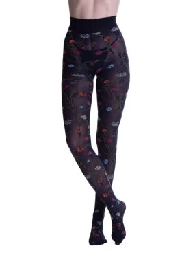 1 Pair Platino Floral Knit Opaque Tights Ladies - Trasparenze