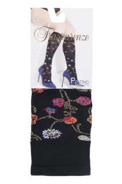 1 Pair Platino Floral Knit Opaque Knee High Socks Ladies - Trasparenze