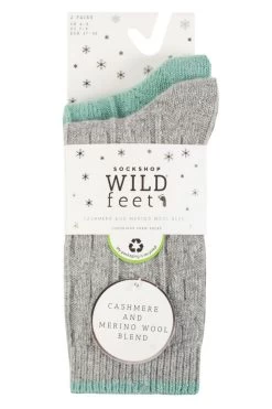 Ladies 2 Pair SOCKSHOP Wildfeet Cashmere And Merino Wool Blend Sparkle Lurex Socks