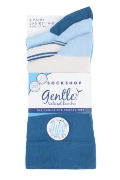 3 Pair Gentle Bamboo Socks With Smooth Toe Seams In Plains And Stripes Ladies - SOCKSHOP