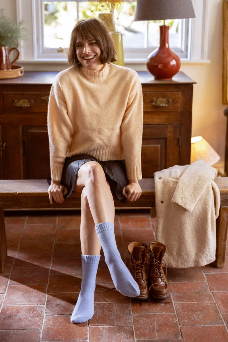 2 Pair Wool Mix Striped And Plain Boot Socks Ladies - SOCKSHOP - Image 3