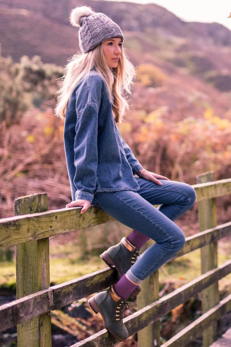 2 Pair Wool Mix Striped And Plain Boot Socks Ladies - SOCKSHOP - Image 5