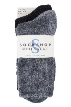 Ladies 2 Pair SOCKSHOP Chenille Boot Socks