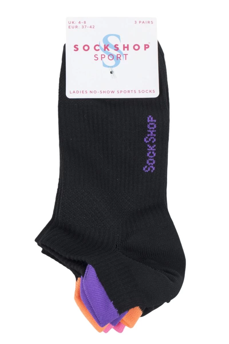 3 Pair Poly Sports No Show Socks Ladies - SOCKSHOP