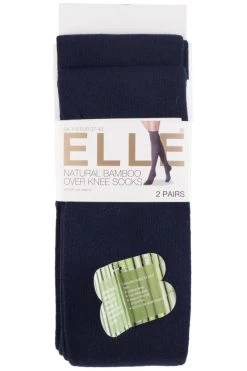 2 Pair Plain Bamboo Over The Knee Socks Ladies - Elle