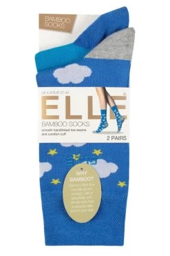 2 Pair Bamboo Patterned And Plain Socks Ladies - Elle