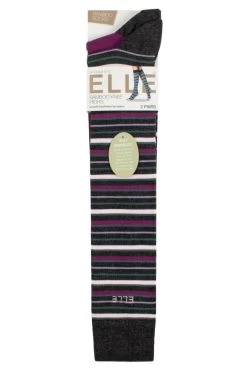 2 Pair Bamboo Striped And Plain Knee High Socks Ladies - Elle