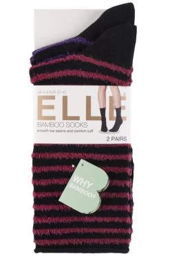 2 Pair Bamboo Feather Striped Socks Ladies - Elle