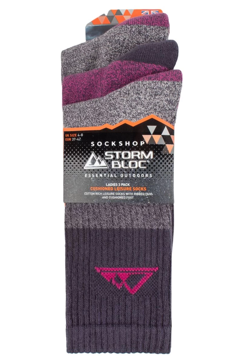 Ladies 3 Pair Storm Bloc Cotton Striped Boot Socks