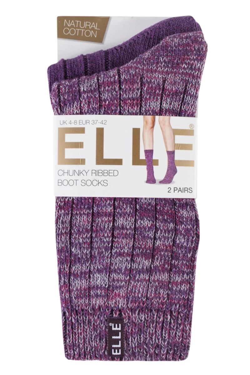 2 Pair Chunky Cotton Ribbed Boot Socks Ladies - Elle