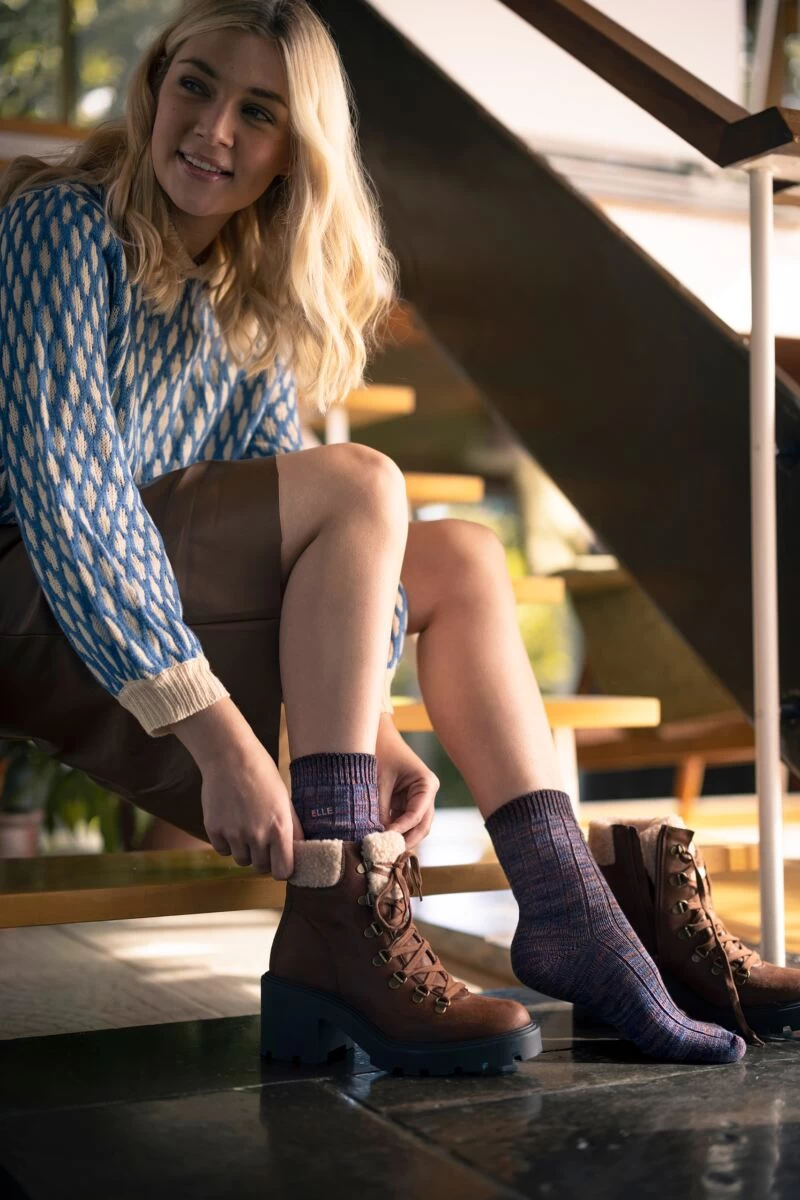 2 Pair Chunky Cotton Ribbed Boot Socks Ladies - Elle - Image 2