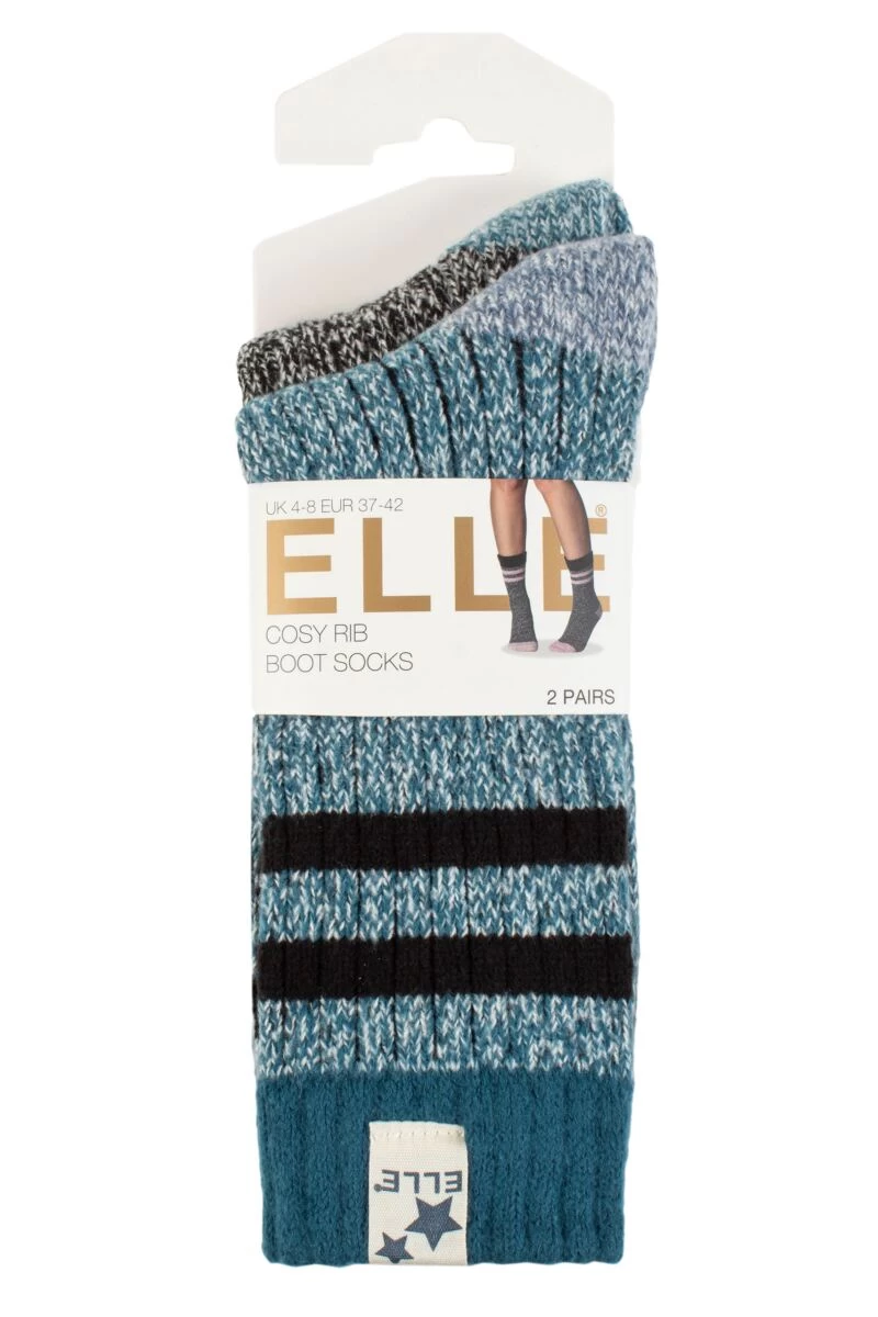 Ladies 2 Pair Elle Soft Ribbed Boot Socks