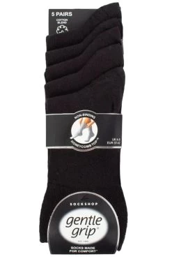 Ladies 5 Pair Gentle Grip Plain Socks