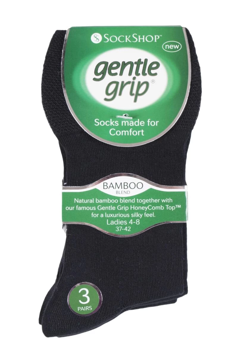 3 Pair Plain Bamboo Socks Ladies - Gentle Grip
