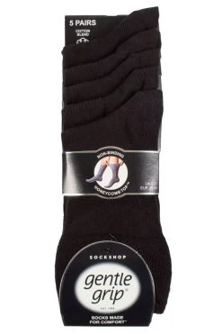 Mens 5 Pair Gentle Grip Plain Cotton Socks