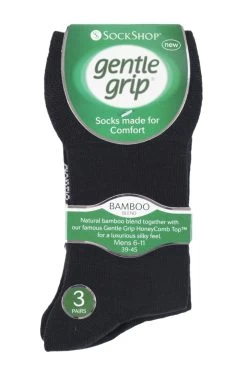 3 Pair Plain Bamboo Socks Men's - Gentle Grip