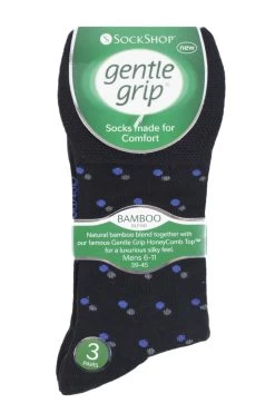 3 Pair Patterned Bamboo Socks Men's - Gentle Grip