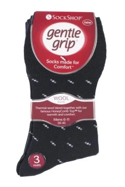 3 Pair Patterned Wool Socks Men's - Gentle Grip