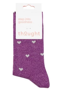 Ladies 1 Pair Thought Crystelle Sparkle Heart Organic Cotton Socks